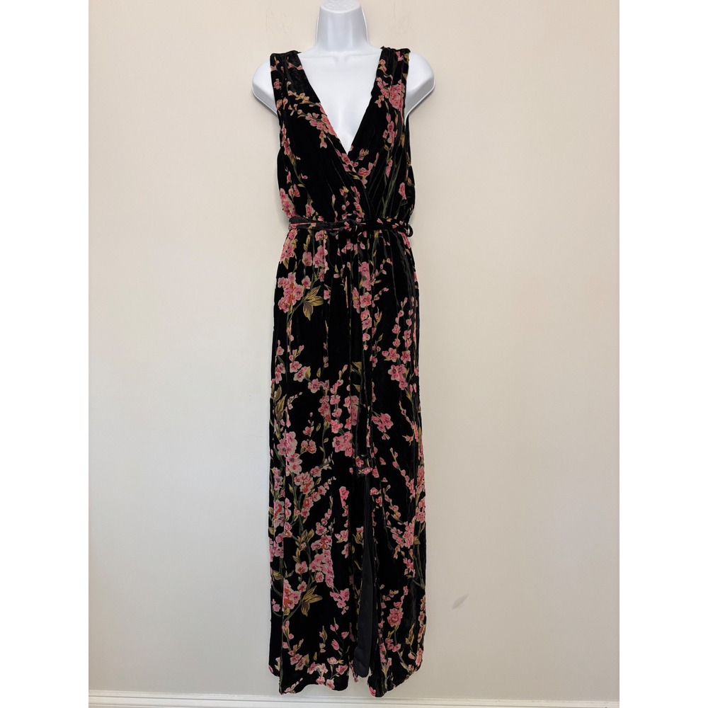 Baltic Born Black Floral Velvet Maxi Dress Sleeveless V-Neck Formal Gown XXL - Picture 3 of 8